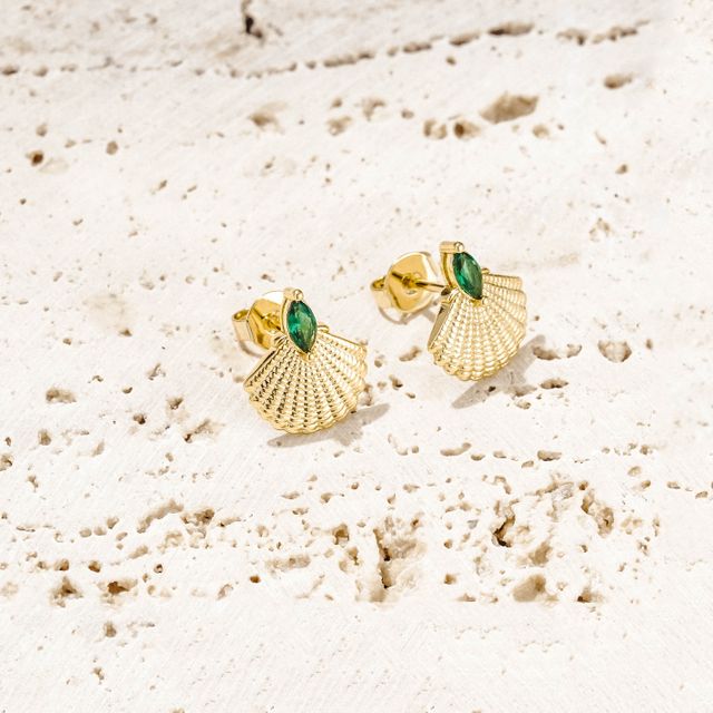 Green Sparkle Sea Shell Earrings